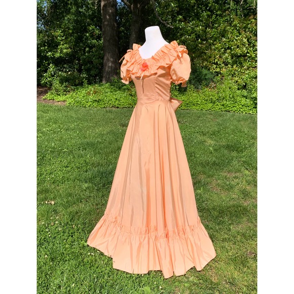 Vintage 70s Prom Dress Union Made Prairie Southern Belle Poof Sleeve MED TALL - Picture 2 of 10